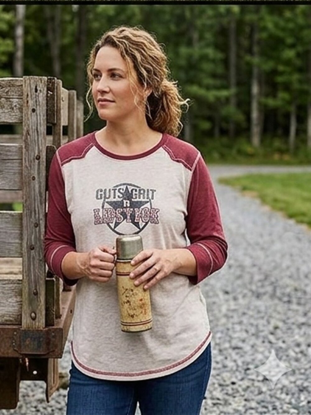Legendary Stockyards Guts Grit n Lipstick Raglan Graphic Tee L